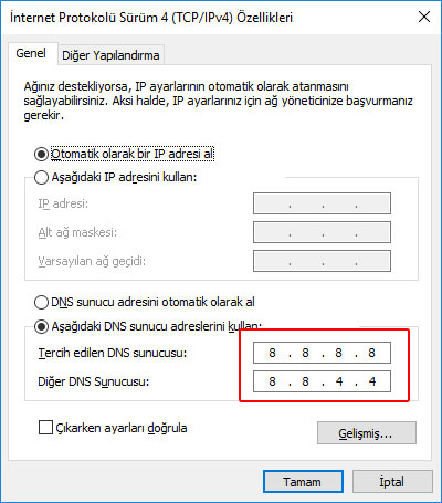 Ip adresi değiştirme windows 10