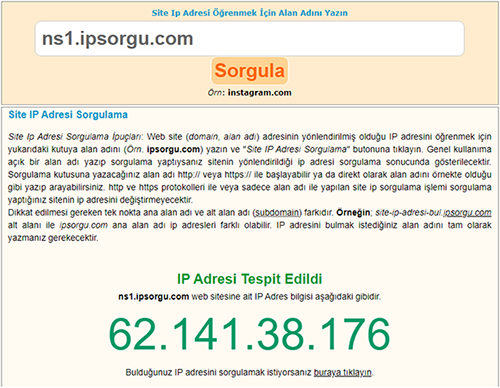 Web Site IP Adresi Öğrenme Sayfası